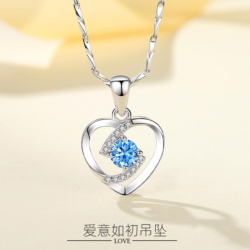 Collar s999 Cadena de clavícula de plata esterlina de moda de plata pura diseño de amor corazón simple con su temperamento colgante