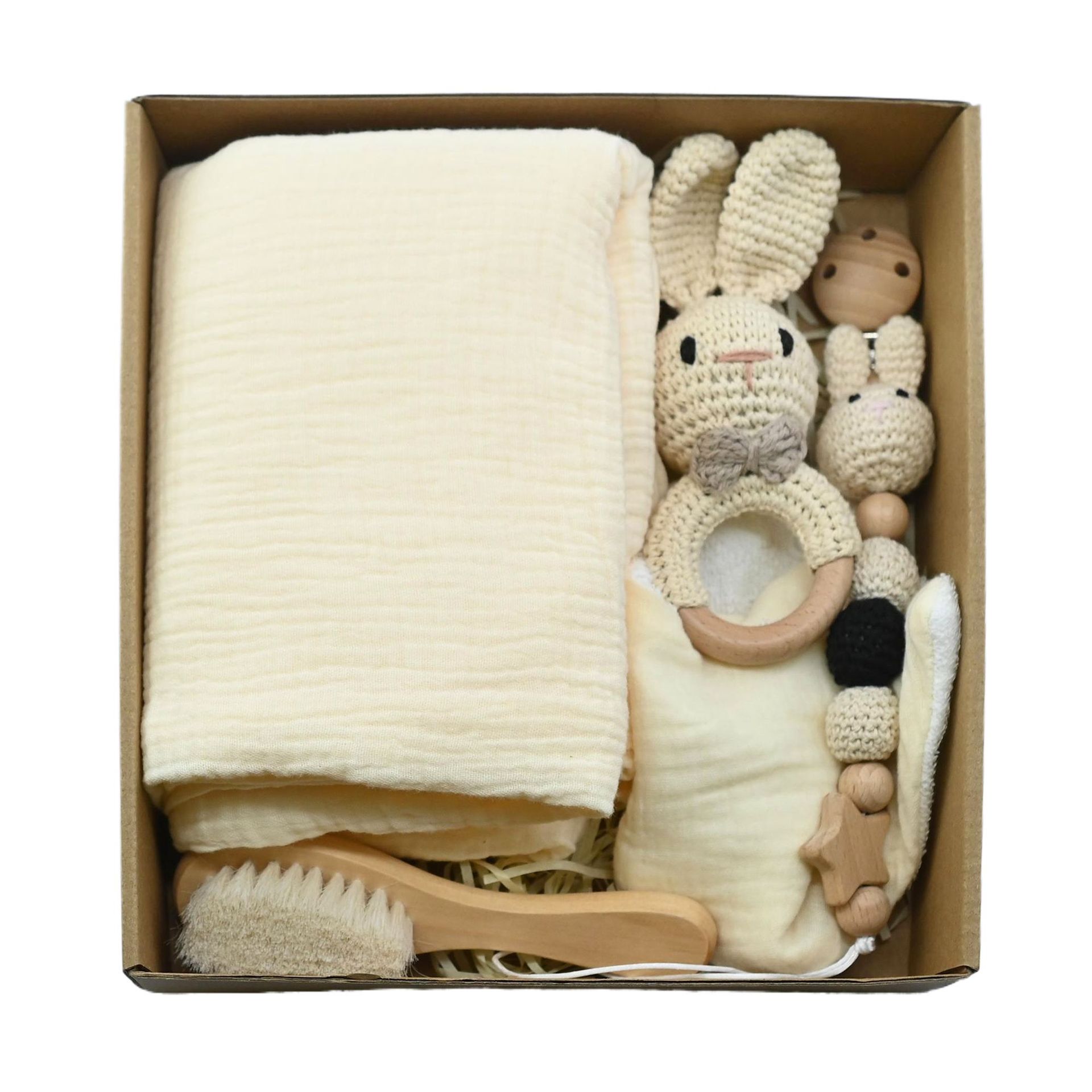 Nuevo bebé animal crochet campana de madera caja de regalo de nacimiento juego cadena de chupete bebé nacimiento luna llena regalo