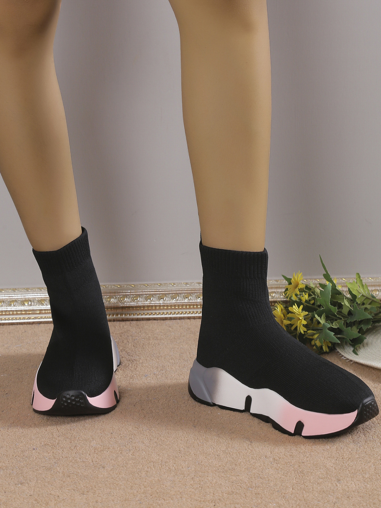 Stivaletti a calza flyknit taglie comode donna con suola alta_voghion.com