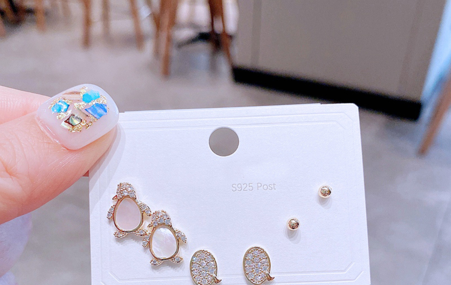 Fashion Earring Set Female Sweet And Cute Zircon Shell Penguin Small Earrings Three Pairs display picture 10