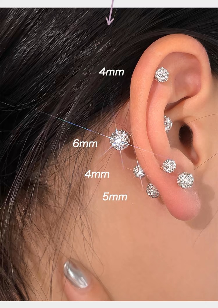 S999 Sterlingsilber glänzende Diamant-Bruchperlen-Ohrringe für Damen, Nischen-Premium-Schrauben-Ohrknorpel-Stifte glänzender Ohrschmuck