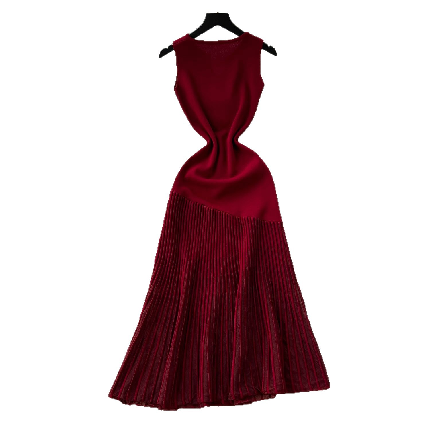 High End Women's Patchwork Irregular Mesh Dress French Style Slimming Elegant Sleeveless Long Dress For Summer_voghion.com