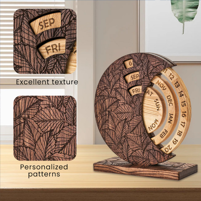 Calendario de escritorio perpetuo de madera. Adorno decorativo para el hogar._voghion.com