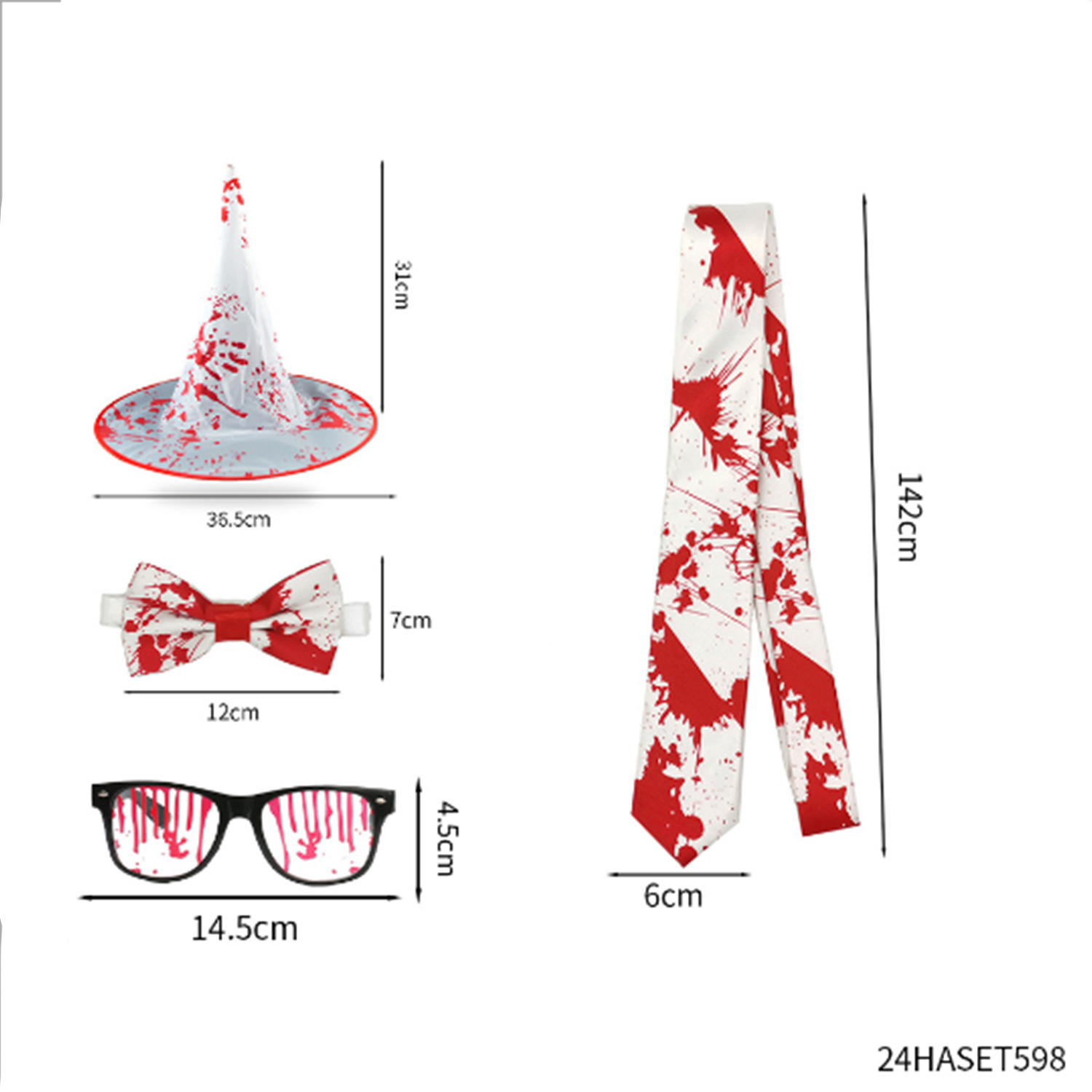 Suministros para disfraces de disfraces de Halloween: calcetines de sangre, guantes de sangre, delantal de sangre, cuchillo de sangre, pancarta de cuerdas, decoración colgante.