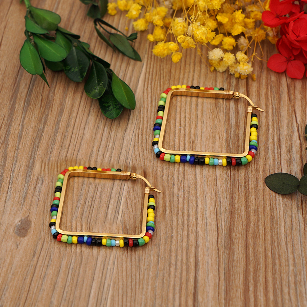 Earrings Classification Housewarming, Anniversary, Business, Wedding, Travel, Birthday, Festival Occasion Bohemia European Retro Glass Rice Beads Diamond Stud Earrings
