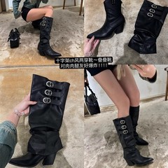五金扣可拆卸靴套两穿靴子女款长筒靴