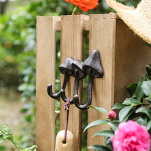 跨境北欧复古铸铁铁艺蘑菇挂钩壁饰家居入户玄关庭院装饰墙壁门后