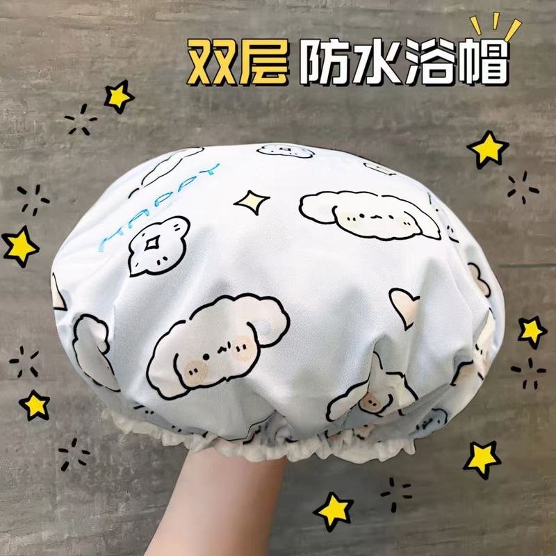 跨境直供双层浴帽防水发帽时尚韩流印花涤棉PEVA淋浴帽洗澡沐浴女|undefined