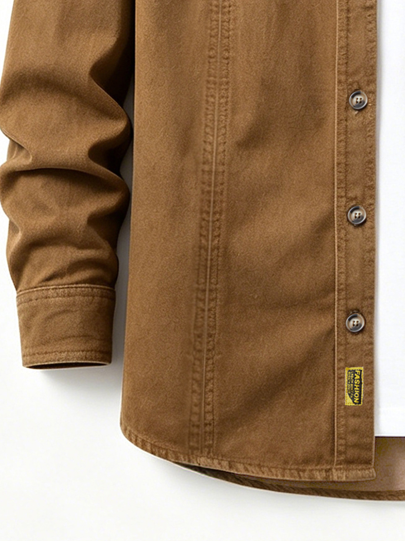 ​​Men's Casual Brown Denim Shirt, Stretch Comfort Vintage Style Long Sleeve Shirt With Multiple Pockets For Daily Wear​​_viptrois.com