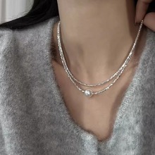 S925纯银碎银子施家珍珠项链女毛衣链小众设计高级锁骨链轻奢颈链