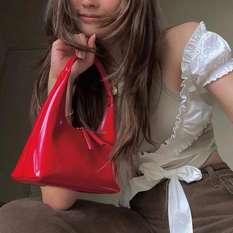 Factory Direct Supply Korean Niche Designer Retro Crescent Bag Trendy Brand Lacquer Retro Single Shoulder Women's Handbag
