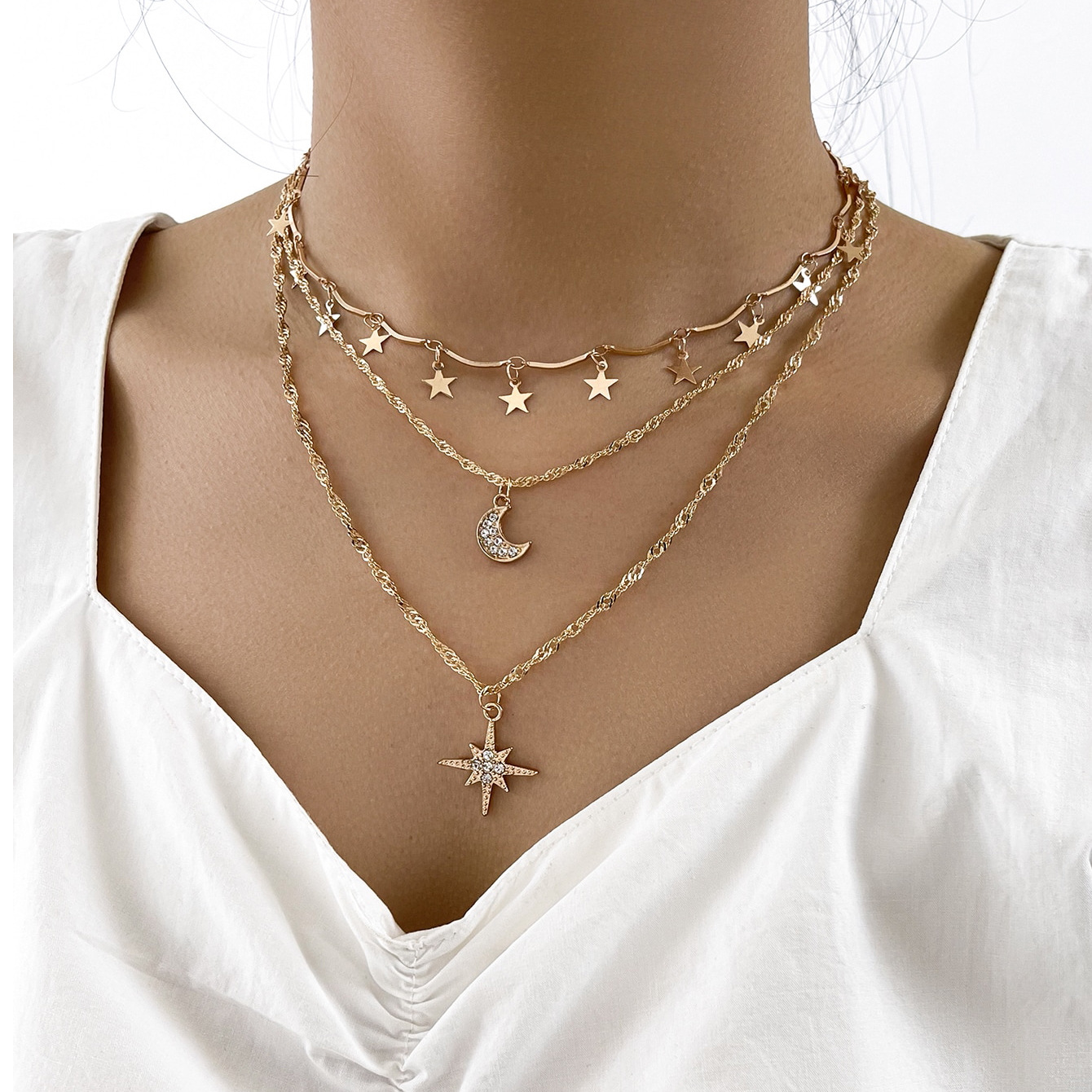 Star moon multilayer necklace fivepointed star clavicle chainpicture1