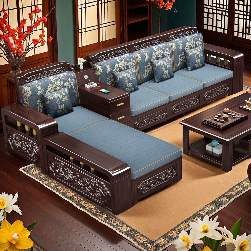 Purple Sandalwood Solid Wood Sofa Living Room Combination Ming and Qing Classical Large and Small Size Solid Wood Winter and Summer Dual-Use Wooden Sofa