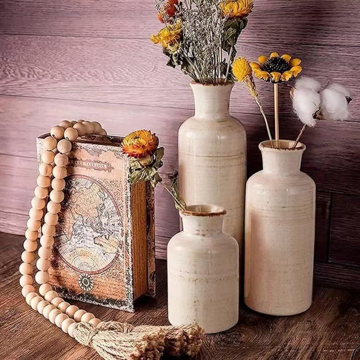 Simple Retro Ice Crack High Temperature Three-piece Set Craft Ceramic Vase Decoration TV Cabinet Sample Room Decoration