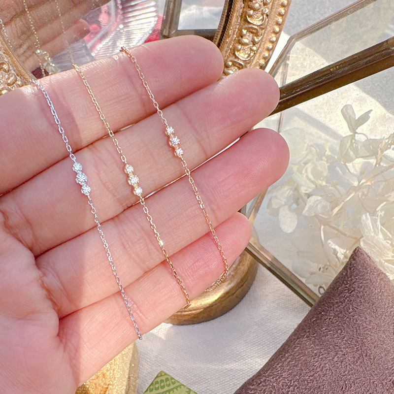 Niche Light Luxury Three Diamond Mini Small Diamond Water Drop Bracelet s925 Silver Plated 10K Gold Bracelet All Match