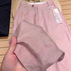 びっくりしましたタバコのピンクのシルクの亜麻の広い足のズボンの子供のラミー麻の小さい背の綿麻のストレートな筒の垂れ下がっている感じのズボン