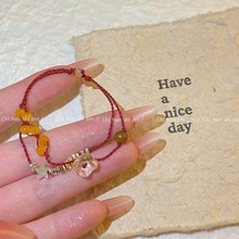 小桂花手工编织手绳新中式复古仿蜜蜡手链女串珠手饰民族风高级感