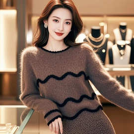 2024秋冬法式高级感独特绝美小众艺术生穿搭针织衫仿貂毛衣上衣女