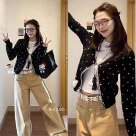韩系波点长袖针织开衫女秋季2025新款修身显瘦气质复古百搭毛衣潮