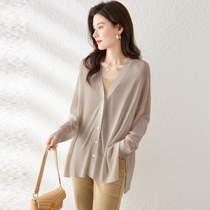 Ice Silk Knitted Outer Matching Skirt Sunscreen Cardigan Women's Summer Thin Top Air-conditioning Shirt Loose Jacket