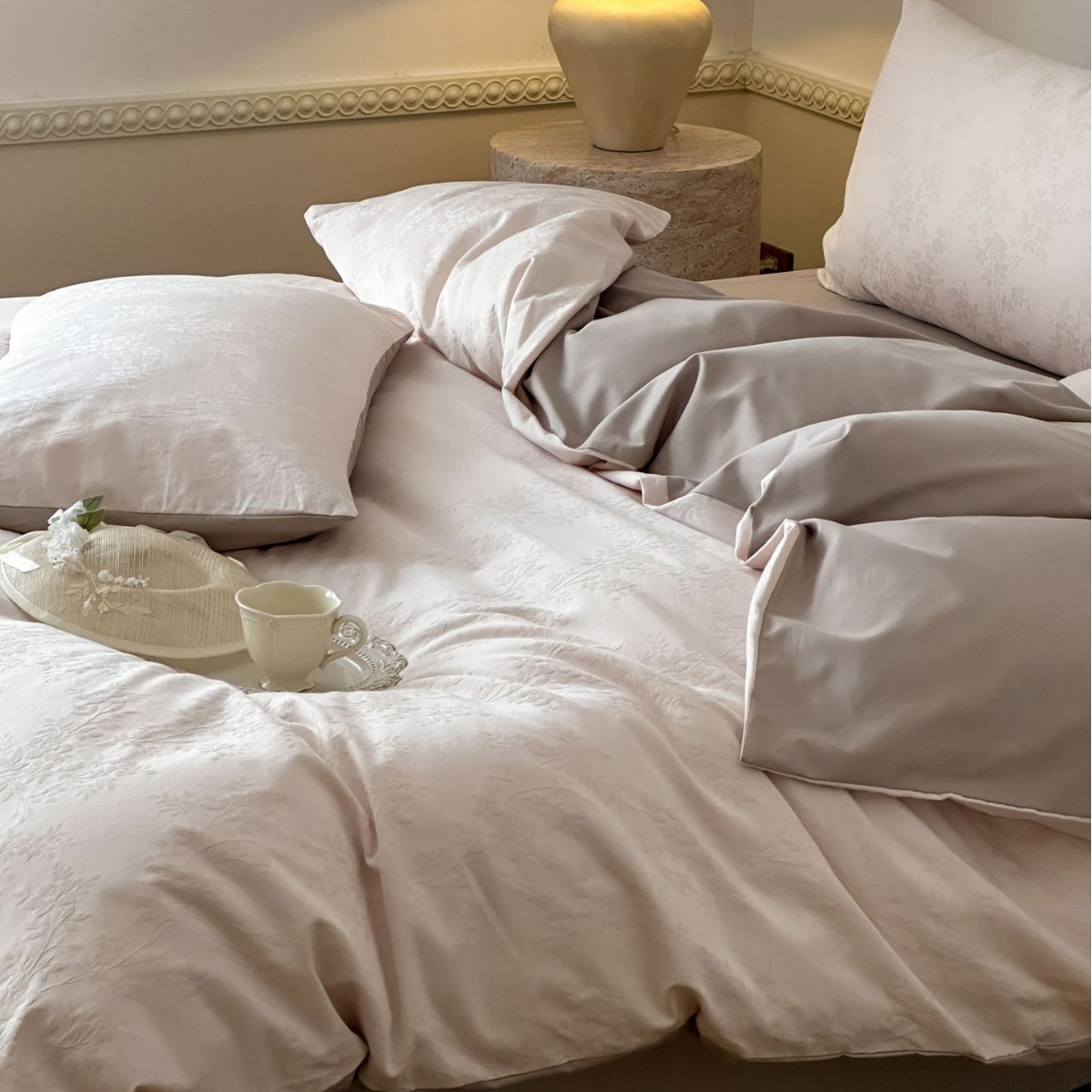 Juego de cama de cuatro piezas de algodón jacquard 100S de alta gama, juego de cuatro piezas de algodón puro para otoño e invierno, cálido y grueso.