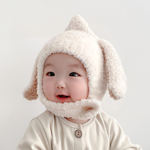 Baby plush hat cute autumn and winter warm 0 children Winter girl 3 baby 1 male 2 years old baby ear protection