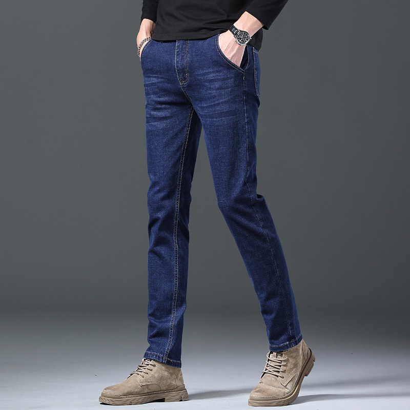 Autumn New Jeans Men's High Waist Elastic Loose Straight Casual Pants Anti Theft Buckle Back Bag_voghion.com