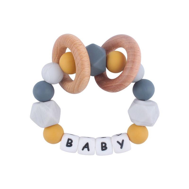 Nuevos productos para bebés silicona DIY nombre calmante bebé grande octogonal cuentas de silicona pulsera mordedor juguete