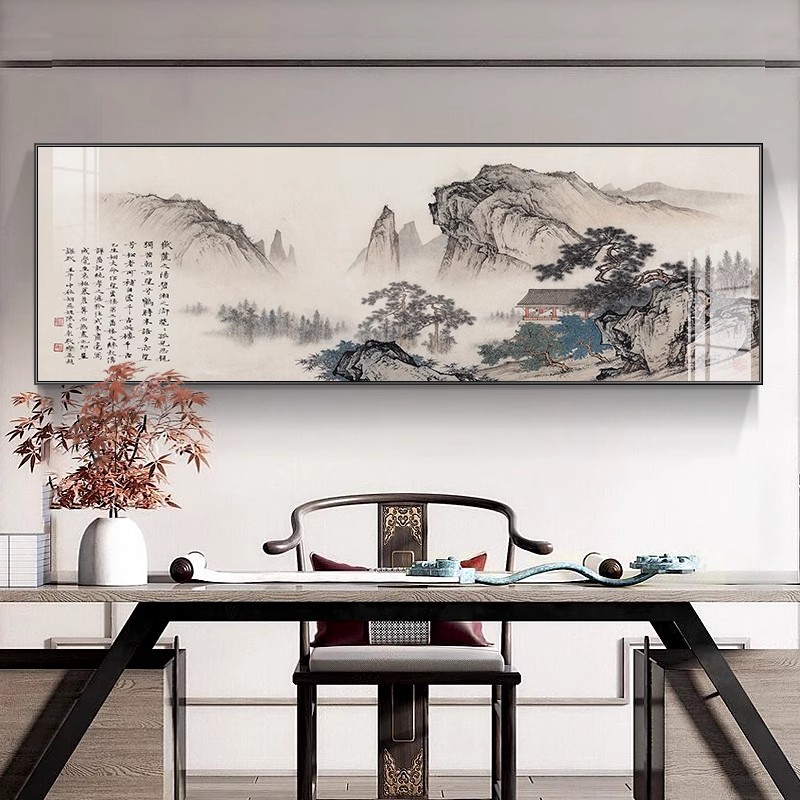 Chinese Painting Living Room Hanging Painting New Chinoiserie Sofa Background Wall Landscape Decorative Painting Chinoiserie Classical Ink Mural Calligraphy and Painting