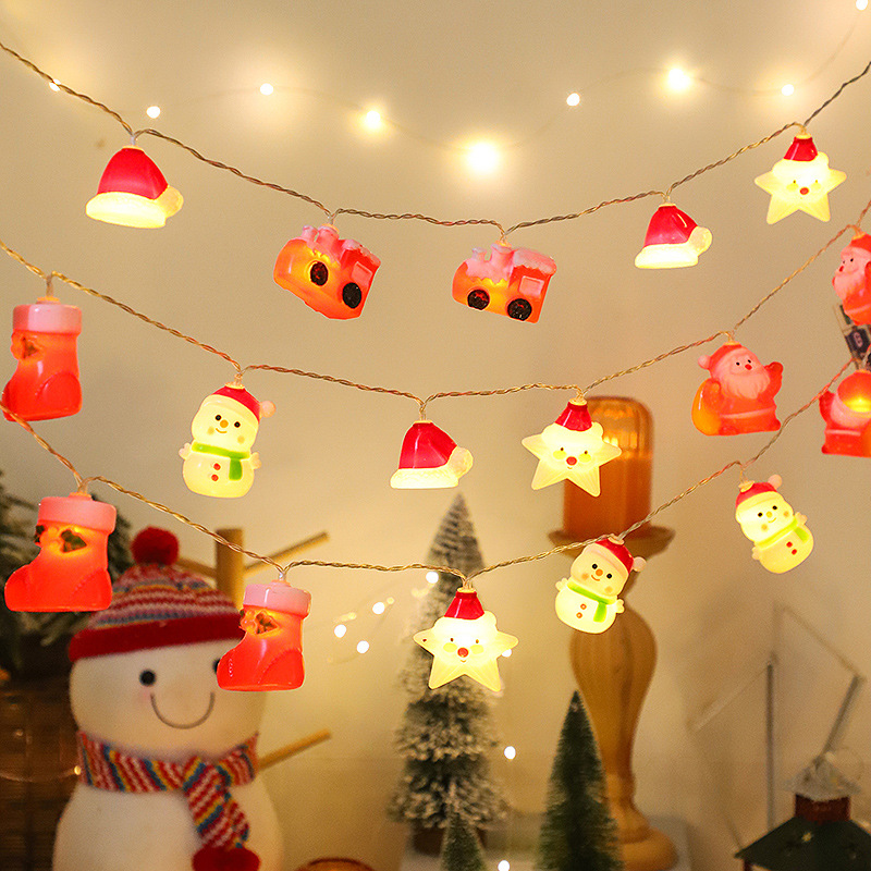 Navidad sombrero muñeco de nieve lámpara encadenada decoración de navidad decoración de la habitación tienda coloca multi-escenas decoración de la lámpara encadenada