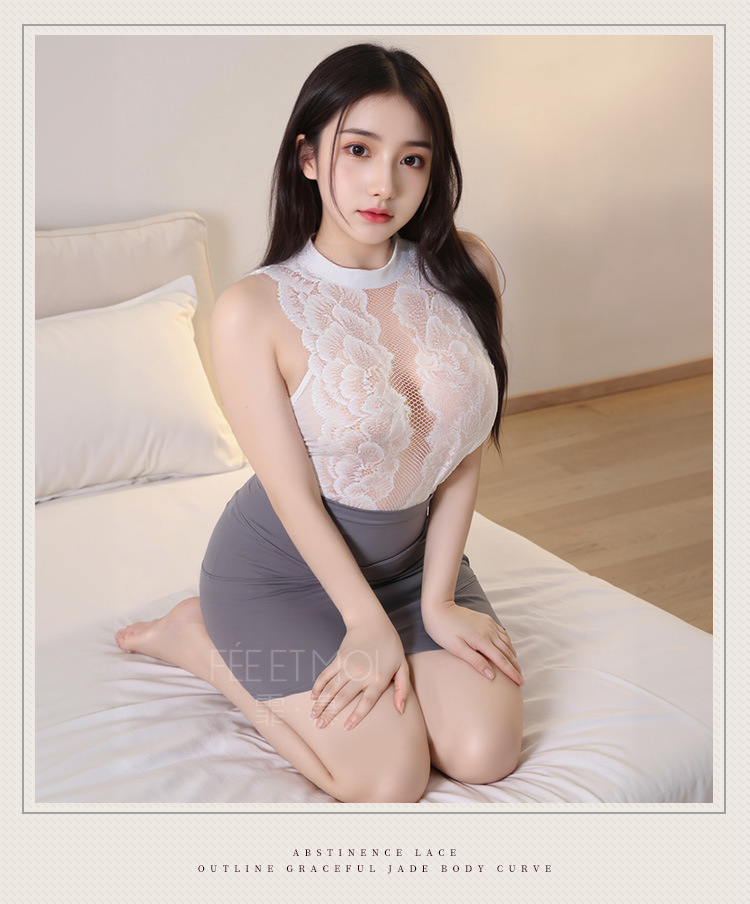 Women’s Sexy Office Lady Costume Set with Bodycon Dress and Thong — detail image 4