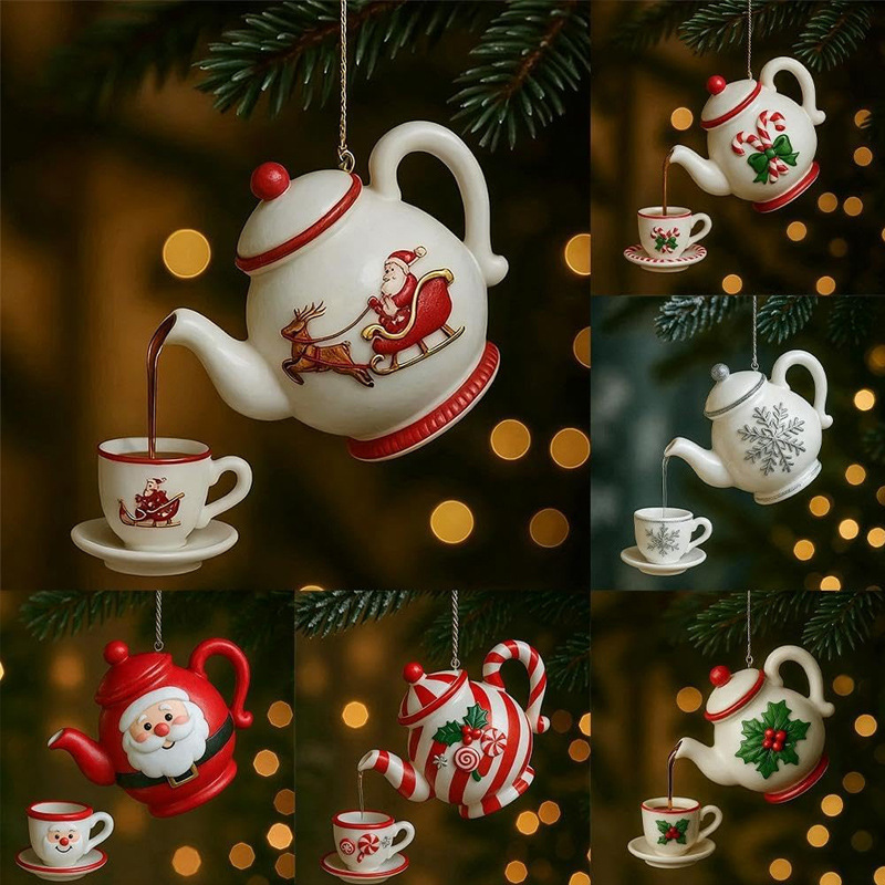 Christmas Teapot Ornament跨境茶壶圣诞节装饰品圣诞树装饰挂饰|undefined