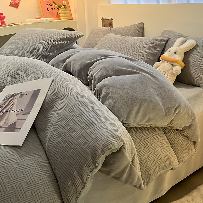 Funda de edredón de terciopelo de leche pieza individual 150x200x220 invierno más funda de edredón de terciopelo simple hoja de edredón de terciopelo de coral 4