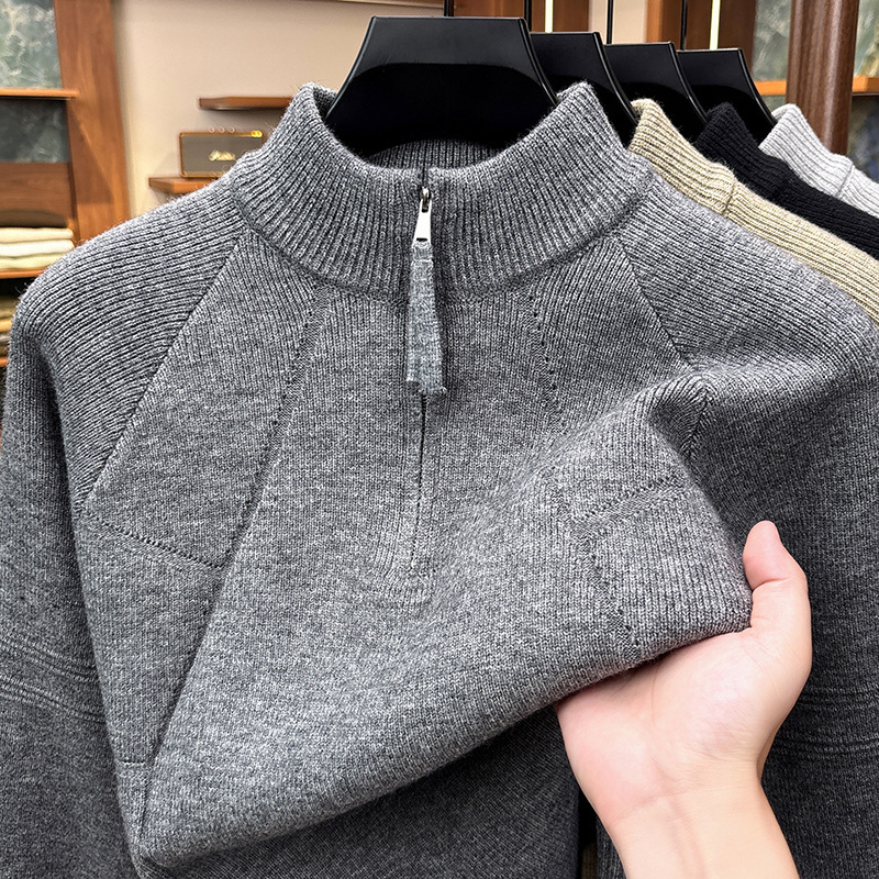 Cross-border 850g men's sweater with half-zip, thickened for winter, casual and warm knitwear for men, wholesale
