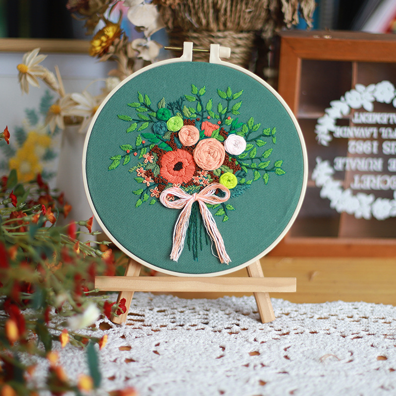 Original-nuevo bordado DIY flor hecha a mano paquete de material de tela fábrica creativa en stock incluido tutorial