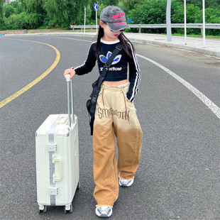 Girls' Spring Jeans Gradient Korean Style Children's and Girls' Straight-Leg Wide-Leg Pants Mid-Size Children's Spring and Autumn Color-Split Trousers