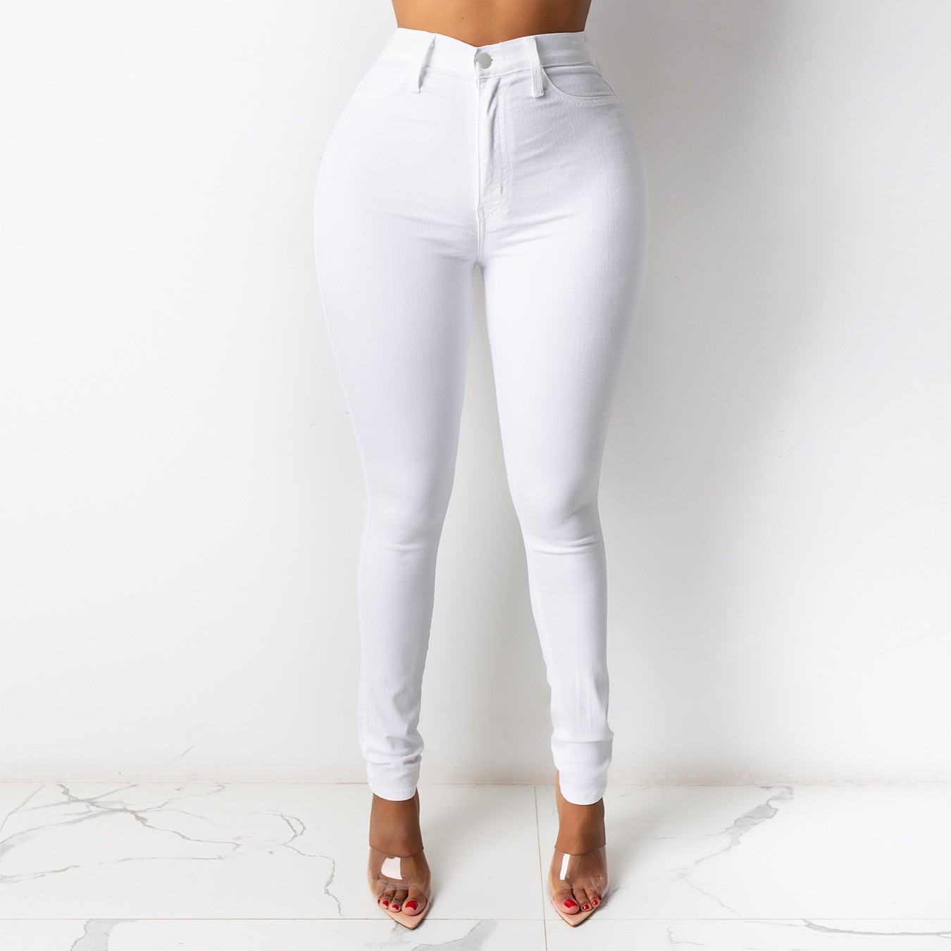 Jeans Ajustados de Tiro Alto para Mujer de Mezclilla de Algodón Elásticos para Uso Diario