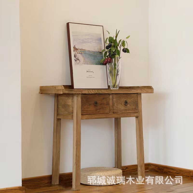Old Elm Wood Offering Table for Home Use, New Chinese-Style Entrance Table, Modern Minimalist Wall-Mounted Side Table, Solid Wood Offering Table