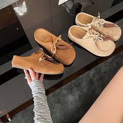 牛皮~厚底增高勃肯袋鼠秀气鞋女2025新款夏季包头一脚蹬拖鞋外穿