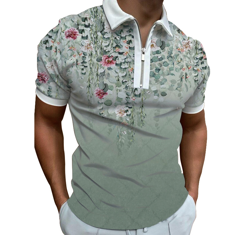 Polo da uomo con stampa drago e zip stile casual estivo_voghion.com