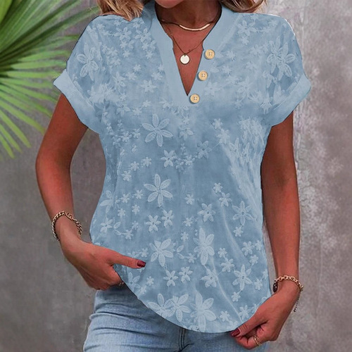 Women's V-neck Short Sleeve Plain Color Simple and Casual Summer Shirt for Independent Stations on Wish and Amazon in 2024