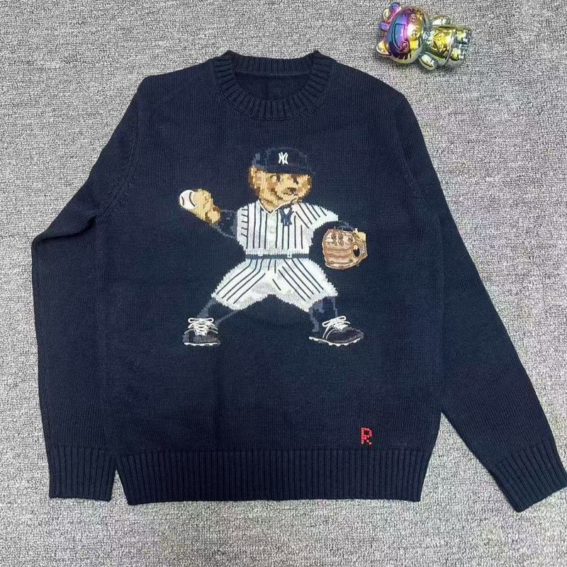 Rl/Scannable Qr Code 25 New Style Wool Bear Heavy Embroidery Cartoon Crew Neck Knit Sweater Unisex