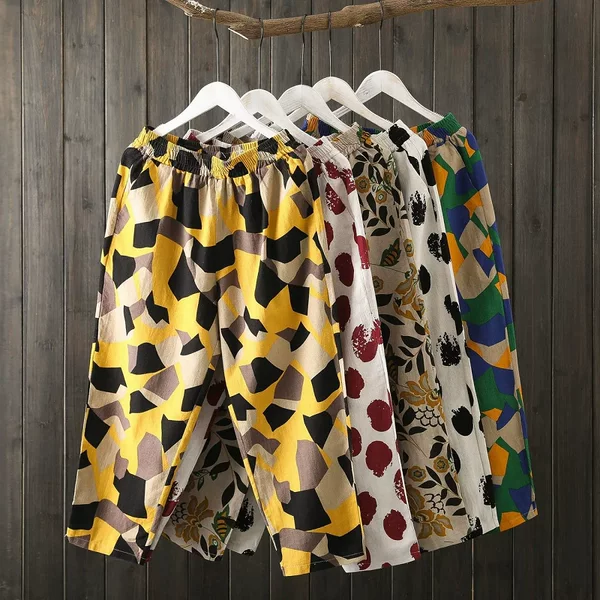 [Good Quality] Literary Harem Pants 2023 New Cotton and Linen Summer Slimming Look and Versatile Women's Printed Nine-Point Harem Pants