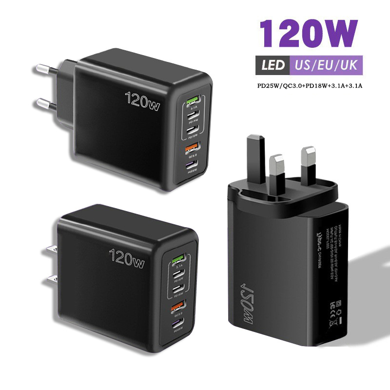 Cargador de carga rápido del teléfono móvil 120W tipo-c británico europeo y americano PD + USB para la cabeza de carga del multi-Puerto de Apple 15