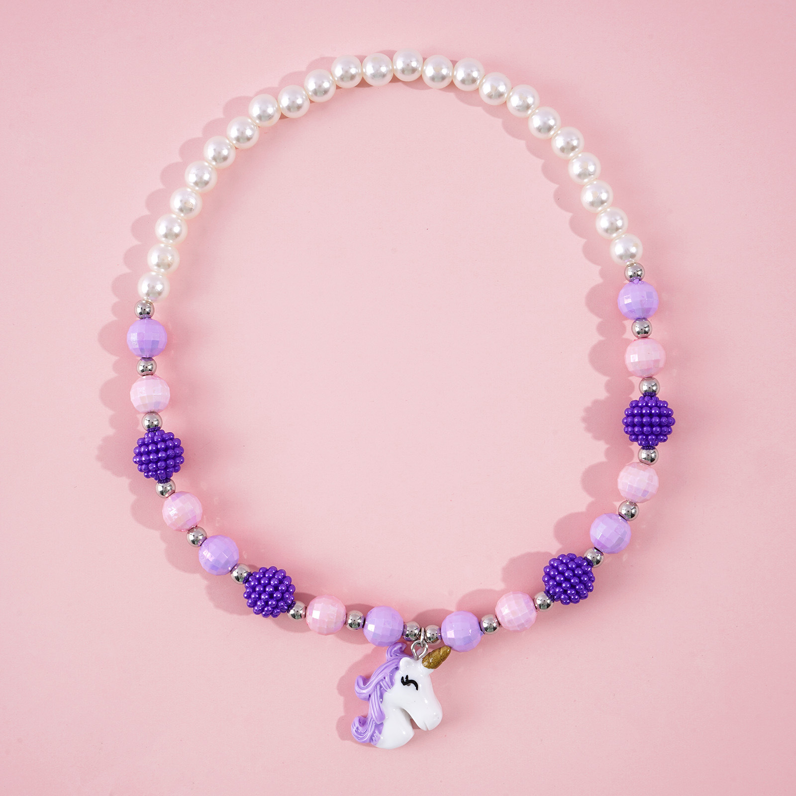 Collar de unicornio pulsera traje resina colgante + cuentas de acrílico para niños collar de Niños de dibujos animados de animales europeos y americanos