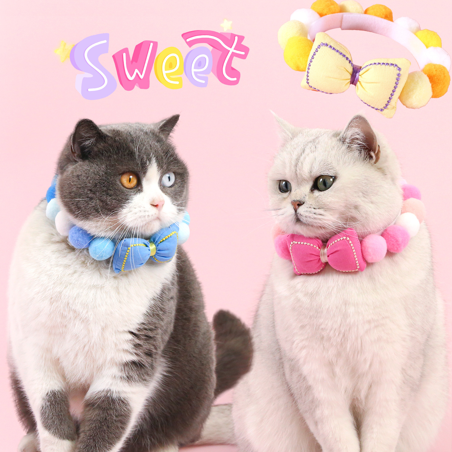 Nuevo colorido bola arco mascota collar macarón rosa pequeño perro gato collar accesorios princesa de cumpleaños