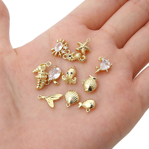 Color-preserving 14K gold-plated ocean-themed copper pendant handmade DIY ocean series small pendant accessory wholesale