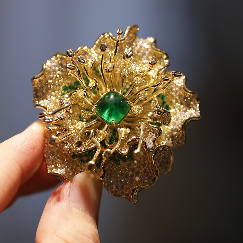 Heavy Industry Design Big Flower Brooch Original Court Style Flower Pin_voghion.com