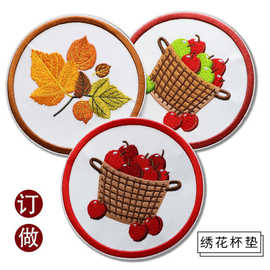 圆形织唛绣花章衣服外套压烫徽章刺绣LOGO布贴涤纶绣花布杯垫个性