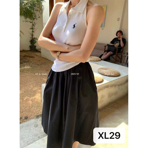 Summer French Retro Casual Luxury Quality Polo Shirt Neck Knit Top Backless Top for Women Young and Fashionable